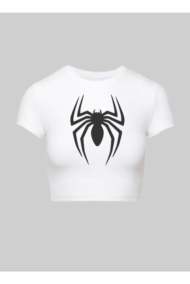 White Printed Pinterest Y2K Crop Top Baby Tee Lycra Narrow Combed Cotton
