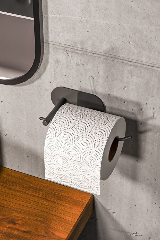 Paslanmaz Çelik Siyah Tuvalet Kağıtlığı / Yapışkanlı Sistem Tuvaletkağıtlık Siyah - 1