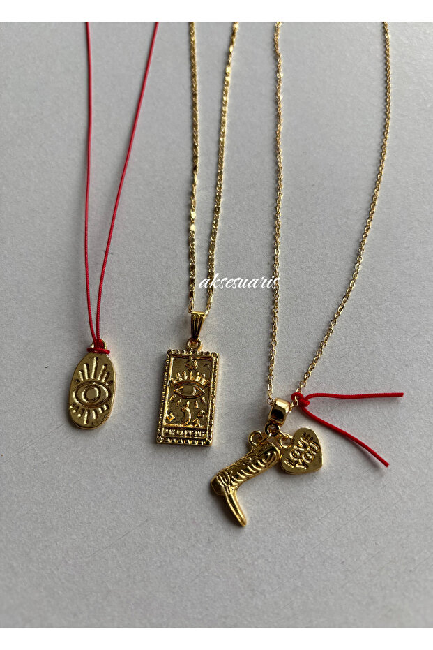 Set of 3 Tarot Cowboy Boots Charm Gold Necklace
