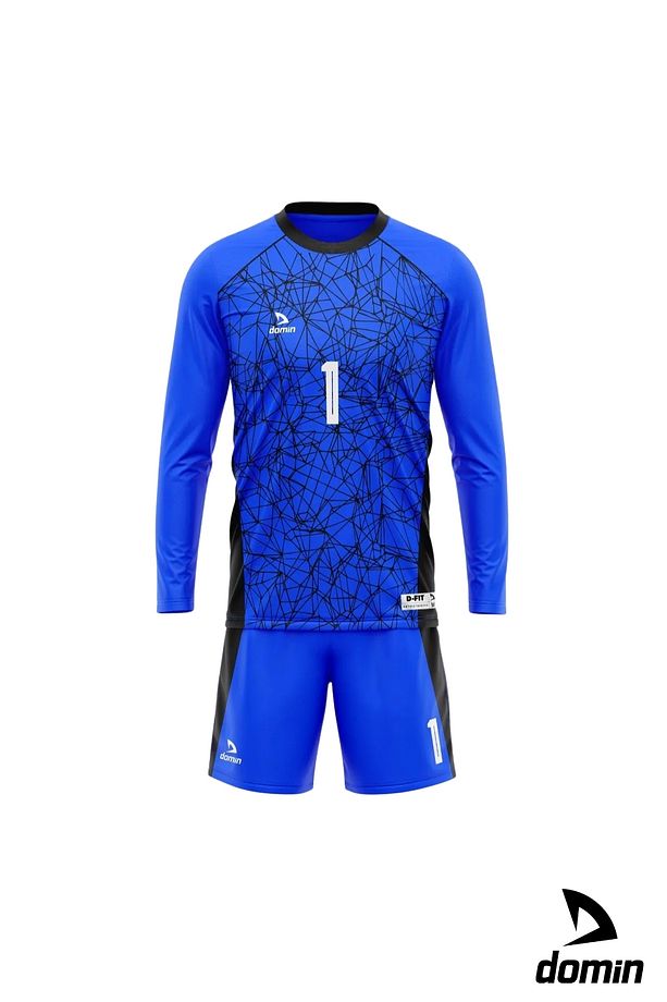 Erkek Uzun Kol Mavi Kaleci Forması Maç Forması Futbol Forma Ve Şort Seti - 3