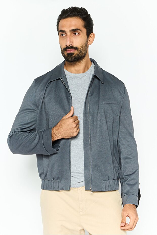 قميص رجالي سادة، رمادي - 1