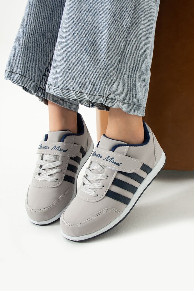 Children's Lace-Up Single Velcro Flexible Lightweight Faux Leather Unisex Sneaker Comfortable Sports Shoes