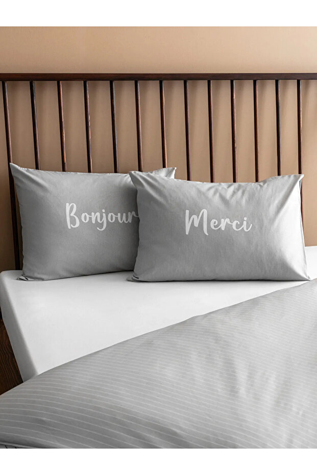 Lcw Home Gray Line Patterned Double Duvet Cover Set
