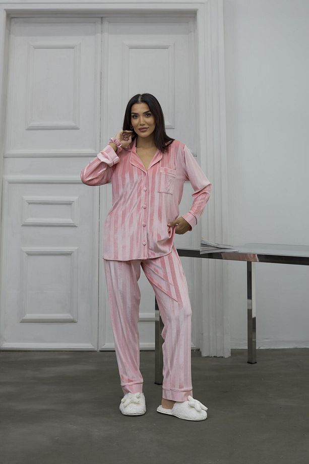 Tocco Scintillante Pudra Kadife Uzun Pijama Takımı - 1
