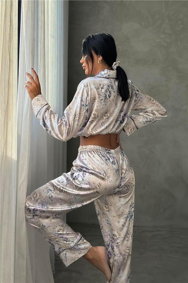 Fiori Color Pietra Saten Uzun Pijama Takımı - 5