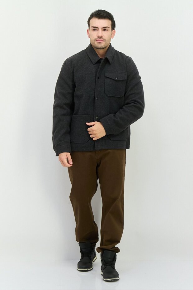 Men Solid Long Sleeves Jacket Shirt, Charcoal - 4