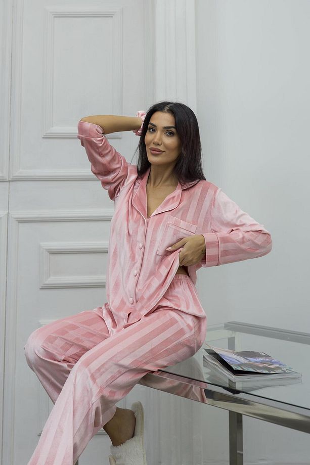Tocco Scintillante Pudra Kadife Uzun Pijama Takımı - 5