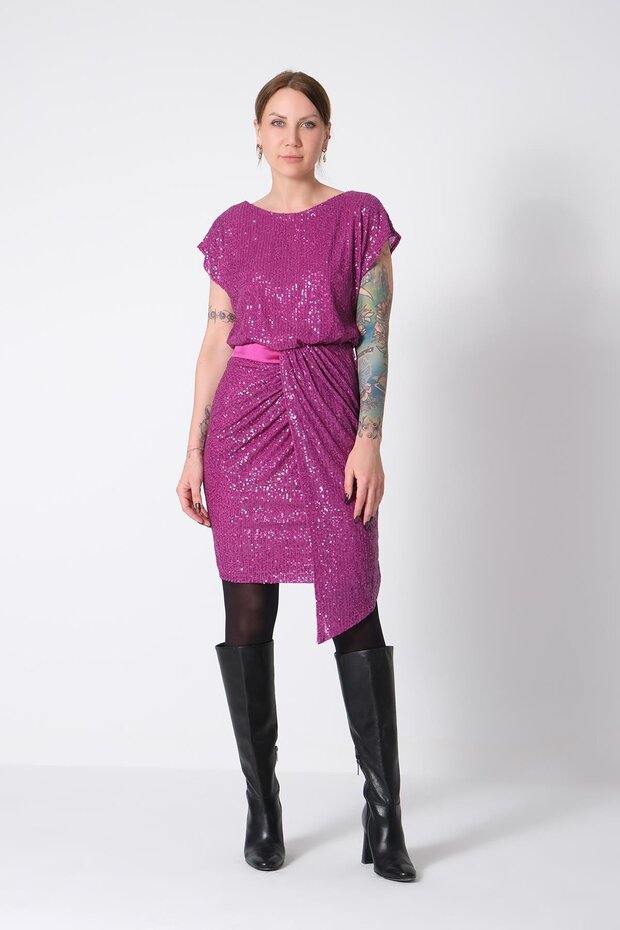 Payet Eteği Asimetrik Mini Şık Elbise - 1