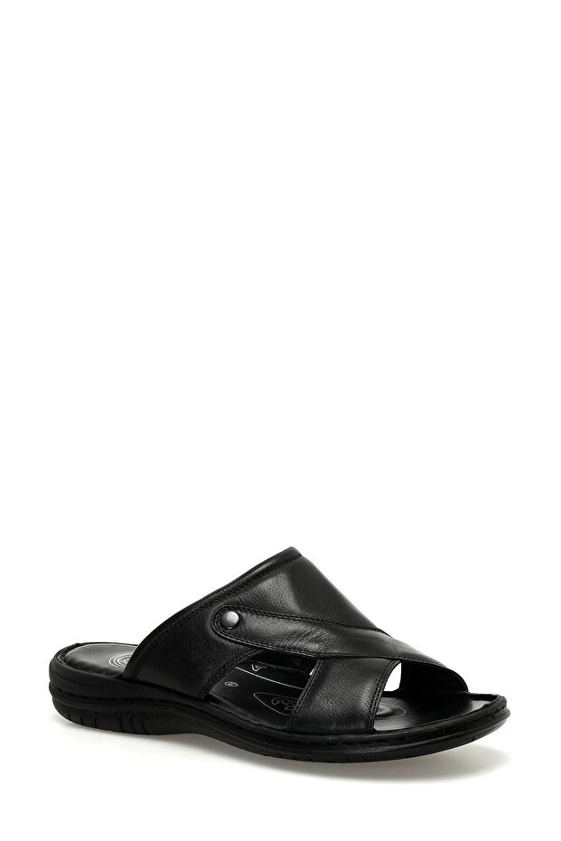 107398.m Black Men's Genuine Leather Slippers