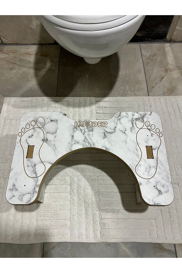 Tuvalet Wc Taburesi Basamak Klozet Altı Tabure Ayak Destek Taburesi Beyaz Mermer Desen - 2