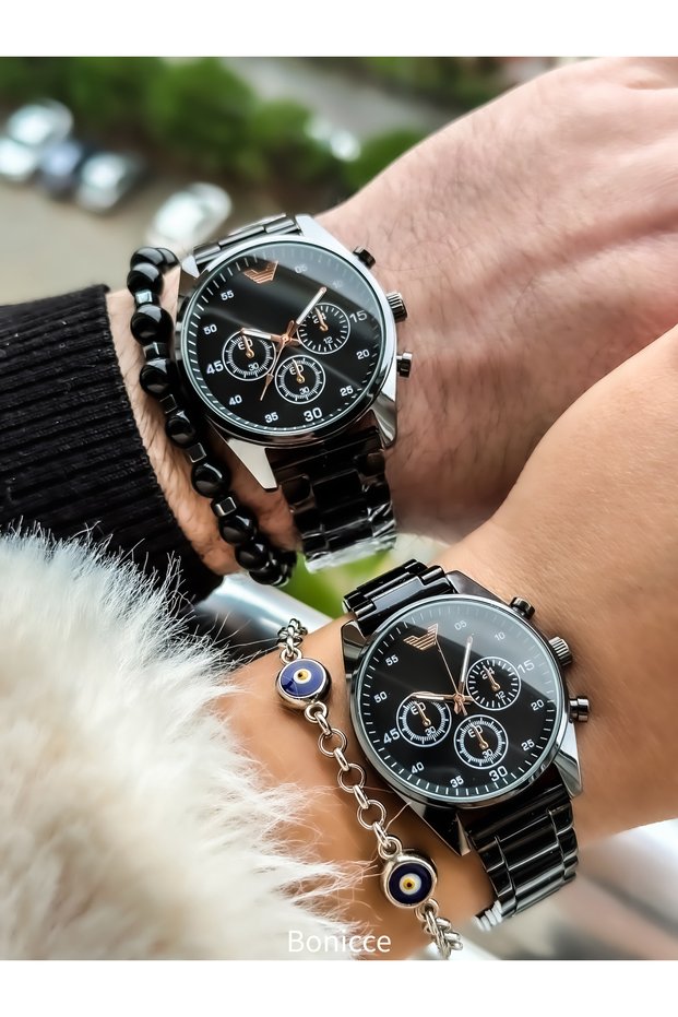 Black Color in Special Gift Box, Metal Cord, Lover's Wristwatches