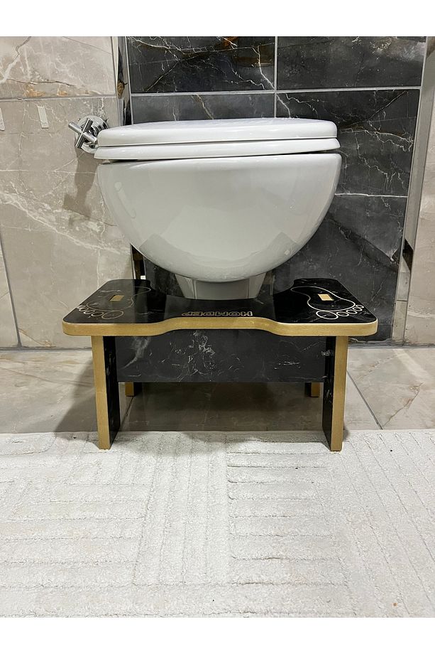 Tuvalet Wc Taburesi Basamak Klozet Altı Tabure Ayak Destek Taburesi Siyah Mermer Desen - 2