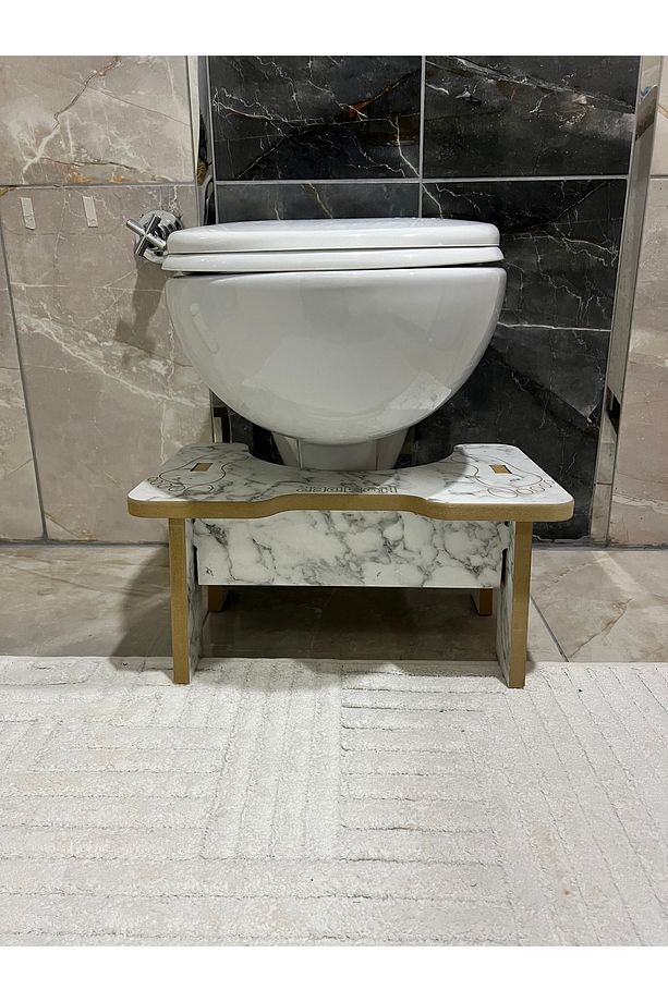 Tuvalet Wc Taburesi Basamak Klozet Altı Tabure Ayak Destek Taburesi Beyaz Mermer Desen - 4