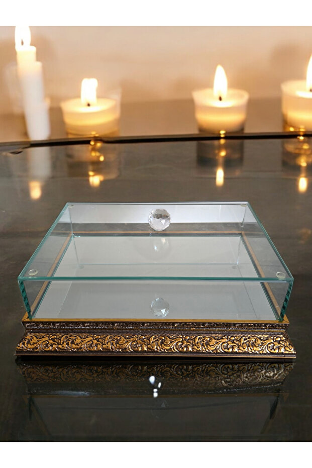 Promise Engagement Chocolate Dowry Box 20*30 Wooden Edge Mirrored Base Glass Box