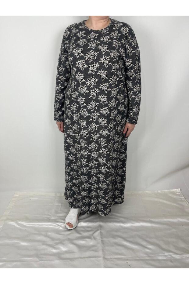 Women's Black Beige Print Crew Neck Print Long Sleeve Suede Seasonal Mother Dress