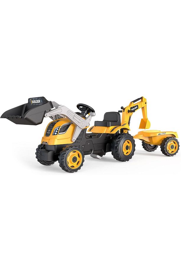 Smoby Builder Max pedal traktör ve römork sarı - 1