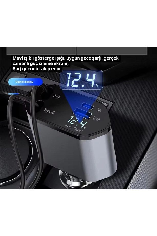 Usb C Typec Apple Araç Şarj Aleti,4'ü 1 Arada Hızlı Şarj Araç Güç Adaptörü | 66w Araç Usb Şarj Cihaz - 3