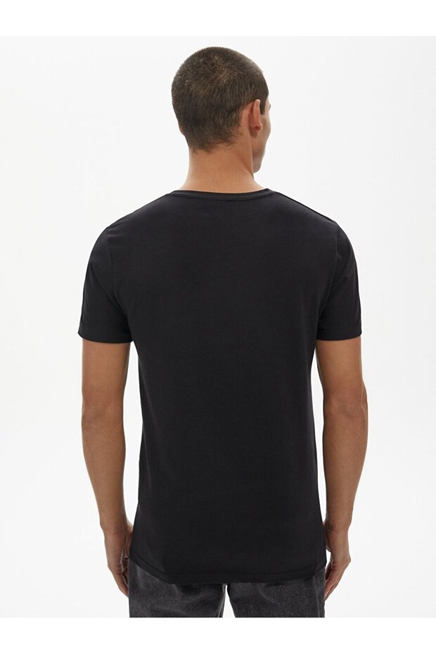 Sıfır Yaka Basıc Kısa Kol Slım Siyah T-shırt - 3