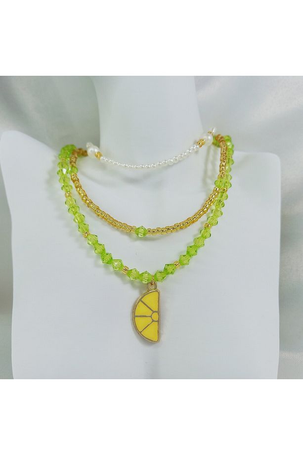 Minimal Limon Üçlü Kolye Seti Trend Limon Kolye Seti Kristal Boncuk Kolye Limon İnci Kolye - 6