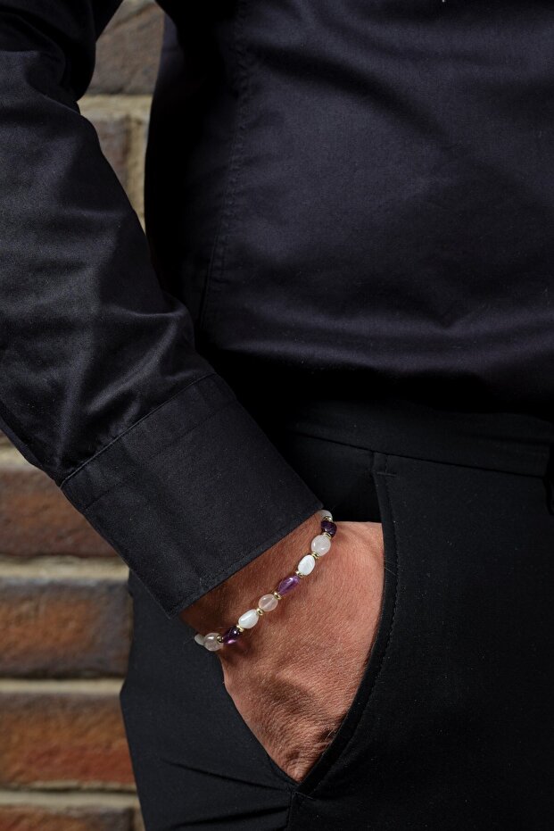 Love and Calm - Pink Quartz, Amethyst, Moonstone, Hematite Bracelet
