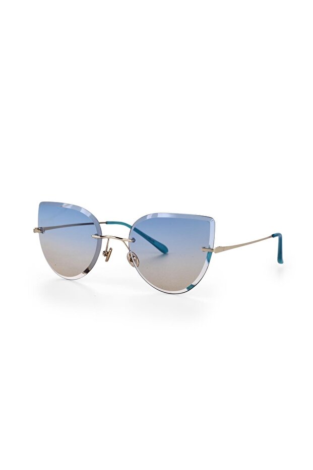 Cat Eyes Design Women's Sunglasses - Frameless Blue Gradient Glass