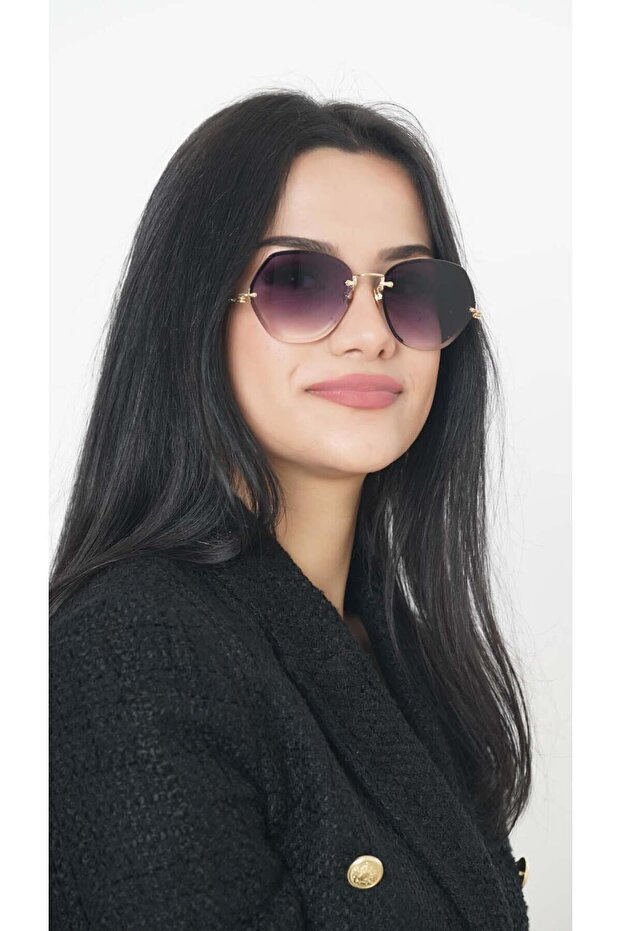 Geometric Glass Frame - Women's Sunglasses, Gold Black