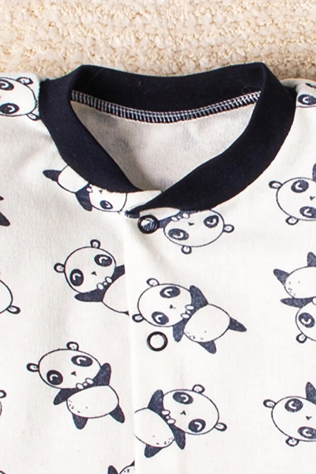 3-Piece Panda Pattern White Gray Romper Set - 6