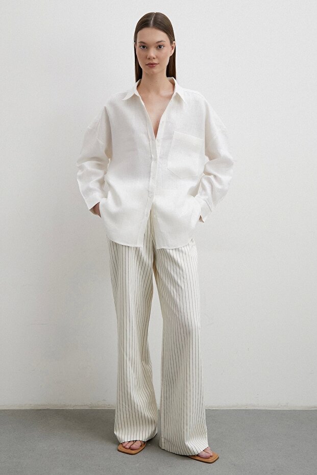 Robalı Pocketed Linen Shirt Ecru