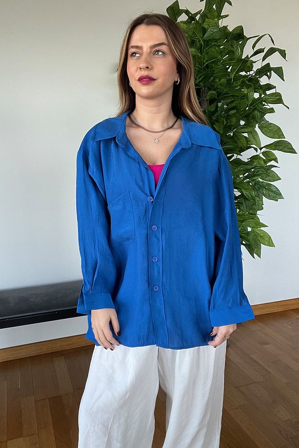 Yeni Sezon Kaliteli Şık Yumuşak Dokulu Uzun Kollu Basic Oversize Kadın Gömlek - 4