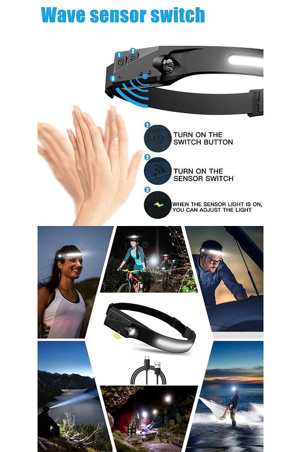 Predators Kafa Feneri Teknoloıji Sensörlü Kafa Lambası Tepe Işığı Ultra Ergonomik Profosyonel - 7