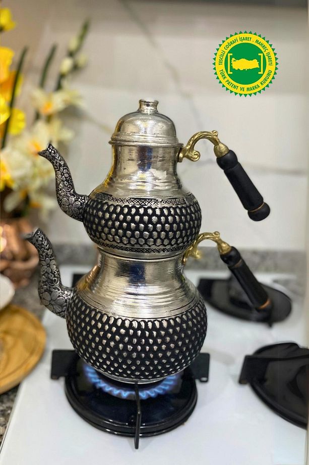 Petek Işleme Kalın Bakır Gri Çaydanlık - 1