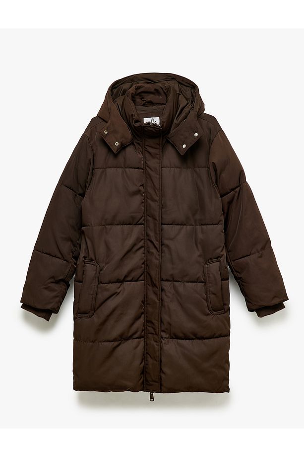 Kapüşonlu Çıtçıt Düğmeli Fermuarlı Oversize Şişme Mont - 3