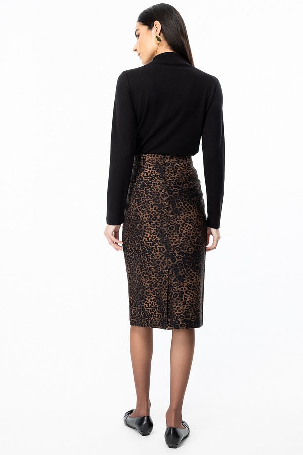 Leopar Desenli Midi Boy Kot Etek - 5