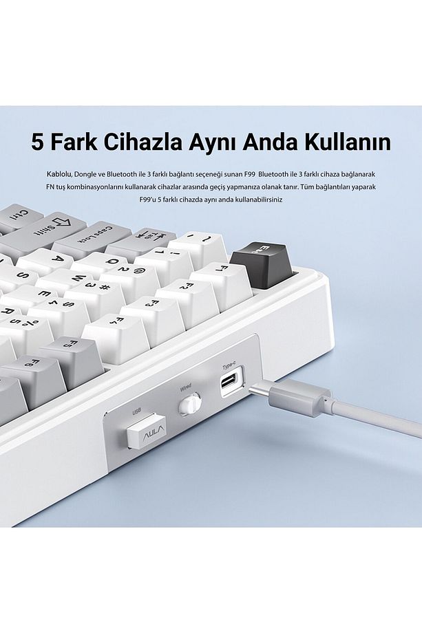 F99 3 Modlu Rgb Hot Swap Mekanik Linear Graywood V3 Switch Kablosuz Makrolu Klavye Lacivert - 4