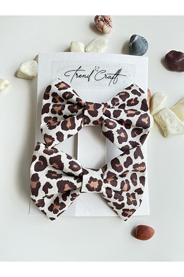 مشبك مشبك على شكل فيونكة منقوش بنقشة الفهد مكون من قطعتين - 2