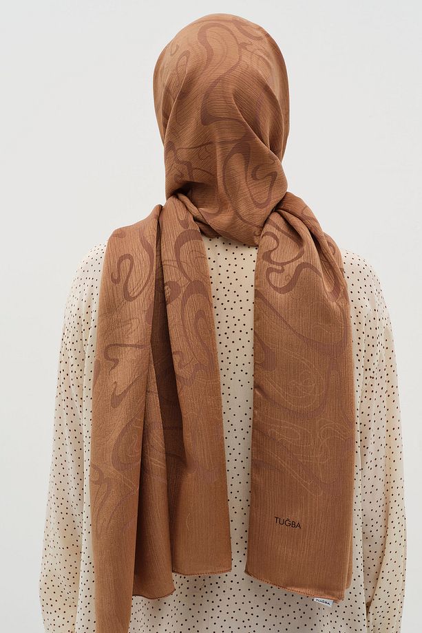 Dalga Desenli Floş Şal - Açık Kahve - 4