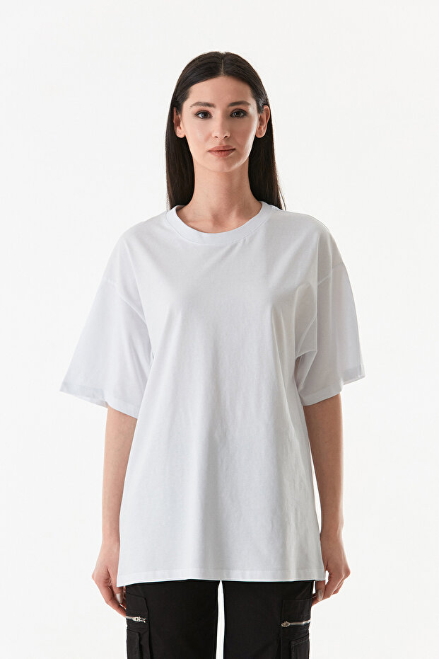 Basic Oversize Bisiklet Yaka Tişört - 8