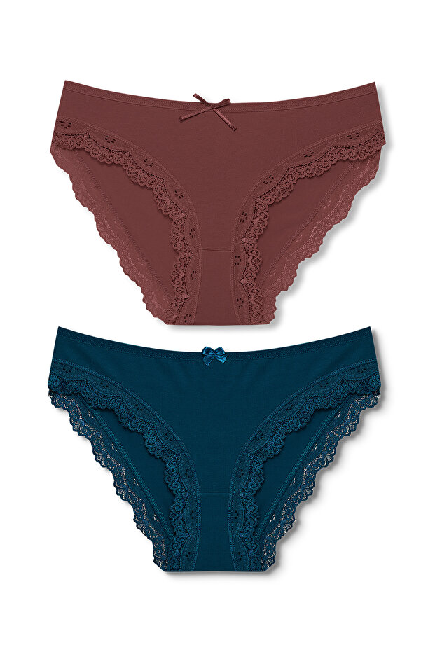 2 Pack Cotton Leg Lace Detailed Slip Women's Panties