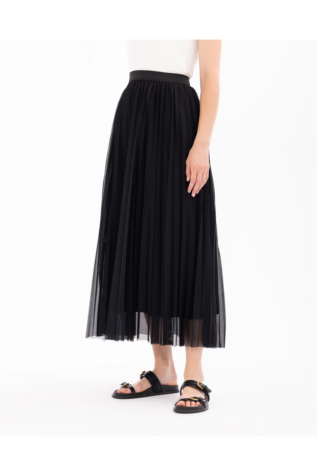 Pliseli Astarlı Tül Etek - 4