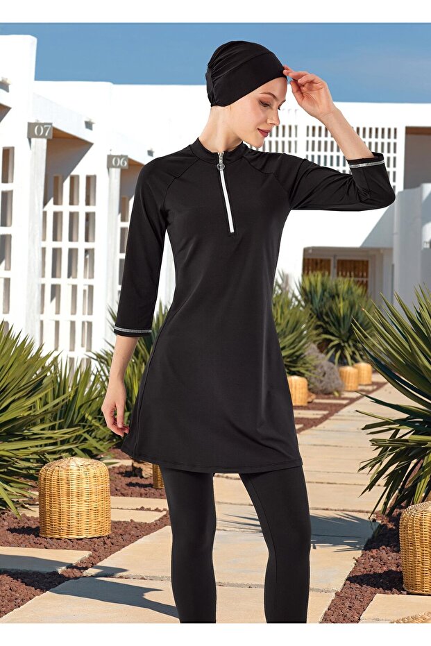 Maresiva Julya Half Sleeve Pool Hijab Swimsuit 2600-25 Black