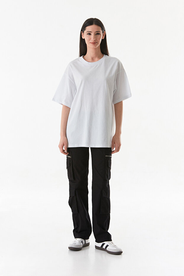 Basic Oversize Bisiklet Yaka Tişört - 2