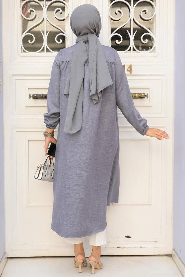 Gray Hijab Tunic - Buttoned, Model 5642GR - 4