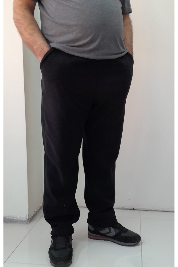 Black Pocket Elastic Waist Placket Knitted Men's Bottom Tracksuit Pants