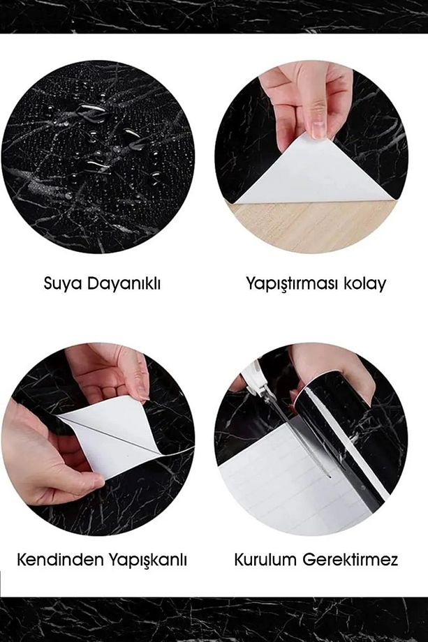 Siyah Yapışkanlı Mermer Görünümlü Masa Tezgah Dolap Mutfak Banyo 5 Metre X 60 Cm Folyo Kağıt Şık - 7