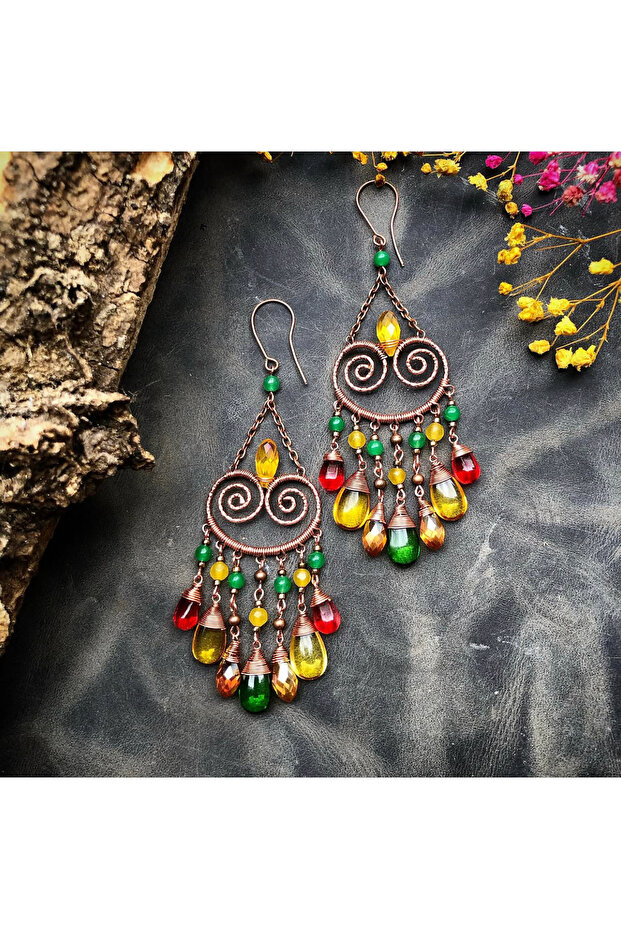 أقراط ملفوفة بأسلاك النحاس من الحجر الطبيعي - 1