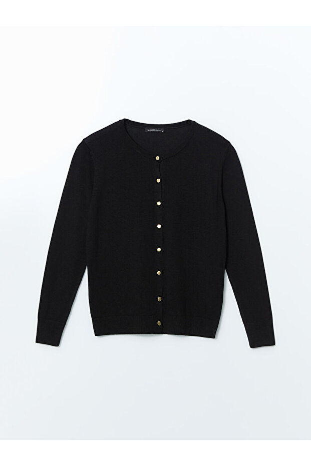 Siyah Bisiklet Yaka Kadın Triko Hırka - 5