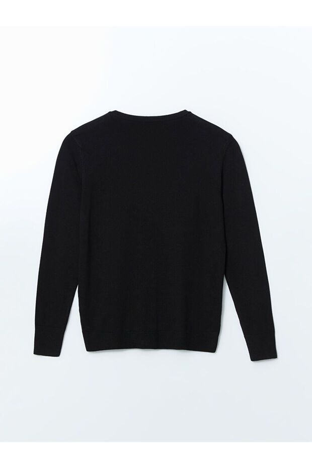 Siyah Bisiklet Yaka Kadın Triko Hırka - 6