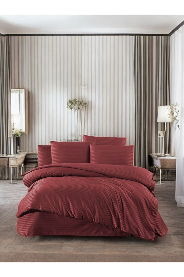 Riva 4-Piece Claret Red Double Satin Duvet Cover Set