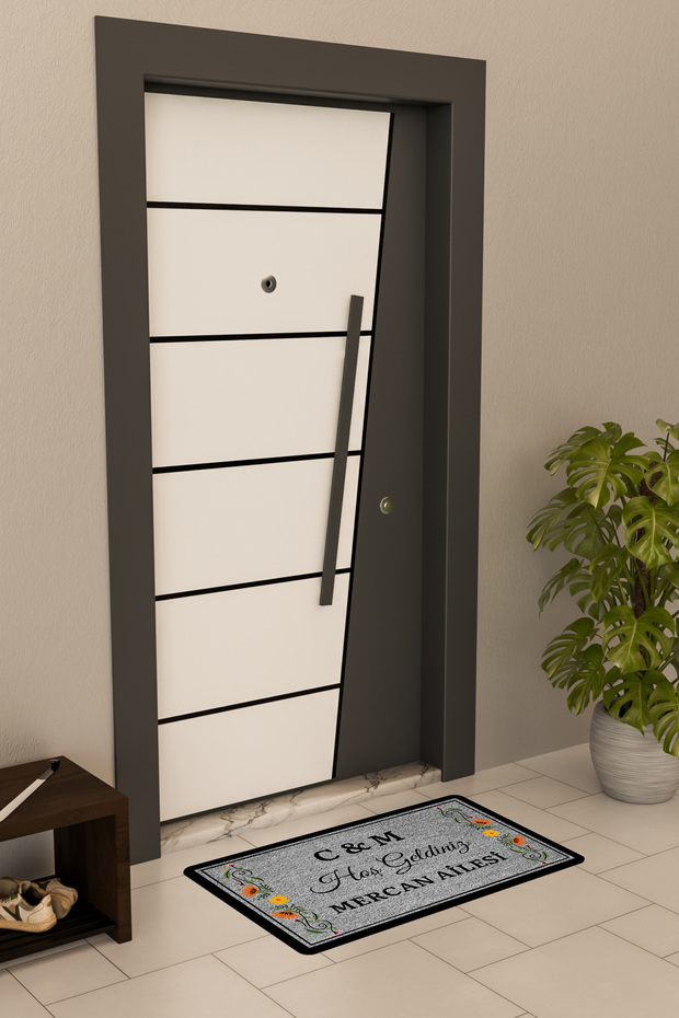 Yüksek Kaliteli Dijital Baskı Gri, Kişiye Özel Yan Süsleme temalı Kapı Önü Paspası - 3