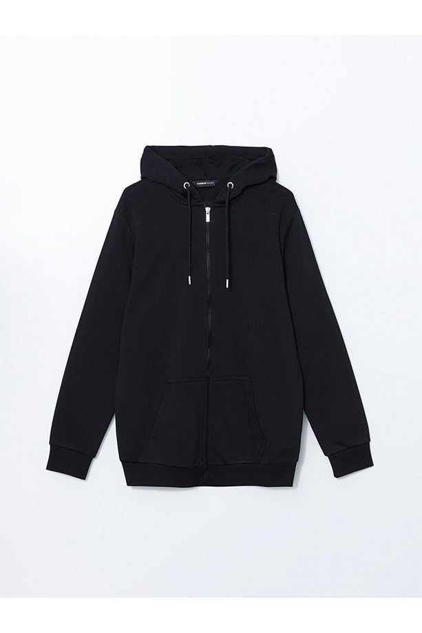 LCWAIKIKI Basic Kapüşonlu Uzun Kollu Erkek Fermuarlı Sweatshirt - 1